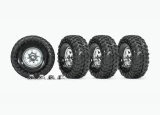 Traxxas TRX-4 Canyon Trail Tires on 1.9" Classic Chrome Wheels w/Center Caps FULL SET OF 4 (requires #8255A extended stub axle)