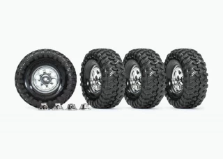 Traxxas TRX-4 Canyon Trail Tires on 1.9" Classic Chrome Wheels w/Center Caps FULL SET OF 4 (requires #8255A extended stub axle)