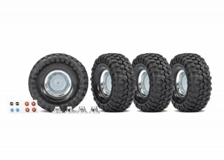 Traxxas TRX-4 Canyon Trail Tires on 1.9" Chrome Wheels w/Center Caps FULL SET OF 4 (requires #8255A extended stub axle)