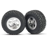 Traxxas Rear Tires & Satin Chrome Wheels (2) Slash