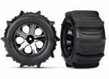 Traxxas 2.8 Paddle Tires on Black Chrome Wheels for Stampede 4x4 Fr/R or 2WD Nitro Rear