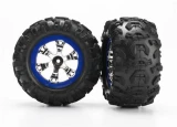 Traxxas Tires and wheels, assembled, glued (Geode chrome, blue beadlock style wheels, Canyon AT tires, foam inserts) (1 left, 1 right)