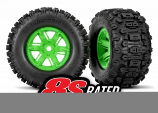 Traxxas X-Maxx Sledgehammer Tires Pre-Mounted on Green Wheels