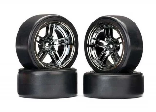 Traxxas 4-Tec 2.0 Front & Rear Drift Tires on Split-Spoke Black Chrome Wheels