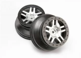 Traxxas Wheels, SCT Split-Spoke, satin chrome, black beadlock style, dual profile (2.2' outer, 3.0' inner) (4WD front/rear, 2WD rear only) (2)