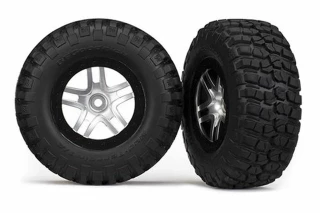 Traxxas BFGoodrich S1 Ultra-Soft Tires on SCT Split Spoke Satin Chrome Black Beadlock Wheels for 4WD F/R, 2WD Rear