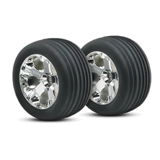 Traxxas Front Alias Tires w/Chrome Wheels (2): Rustler