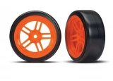 Traxxas 4-Tec 2.0 Front Drift Tires on Split-Spoke Orange Wheels (2)