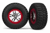 Traxxas BFGoodrich S1 Ultra-Soft Tires on SCT Split Spoke Chrome Red Beadlock Wheels for 4WD F/R, 2WD Rear