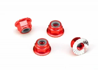 Traxxas Red Aluminum 4mm Flanged Serrated Nuts (4)