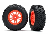 Traxxas SCT Tires on Split-Spoke Orange Wheels for Slash 4WD F/R & 2WD Rear