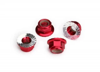 Traxxas UDR Red Aluminum 5mm Flanged Serrated Nylon Locking Nuts (4)