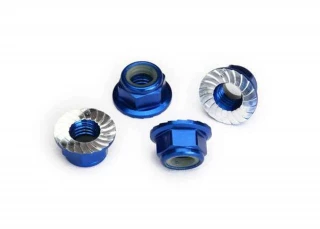 Traxxas UDR Blue Aluminum 5mm Flanged Serrated Nylon Locking Nuts (4)