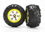 Traxxas Tires and wheels, assembled, glued (Geode chrome, yellow beadlock style wheels, Canyon AT tires, foam inserts)(1 left, 1 right)