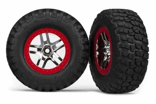 Traxxas BFGoodrich Mud-Terrain Tires on SCT Split Spoke Chrome Red Beadlock Wheels for 4WD F/R, 2WD Rear