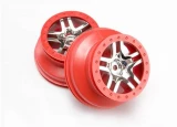 Traxxas Wheels, SCT Split-Spoke, chrome, red beadlock style, dual profile (2.2' outer, 3.0' inner) (4WD front/rear, 2WD rear) (2)