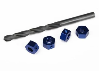 Traxxas Wheel adaptors, 12mm hex, 6061-T6 aluminum (blue-anodized) (4)/ screw pins (4)/ drill bit, 0.25 inch (for 6mm shafts) (requires #6451 (x2), #6452 (x2), #6439, #6455, #5117 (x3))