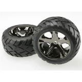 Traxxas Rear Black Chrome All-Star Wheels w/Anaconda Tires: Stampede, Rustler