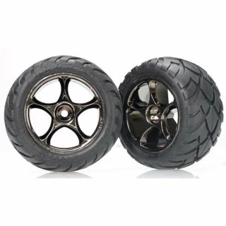 Traxxas Rear Anaconda Tire & Black Chrome Tracer Wheel Set (2): Bandit