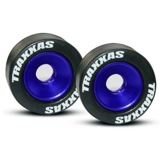 Traxxas Blue Aluminum Wheelie Bar Wheels & Rubber Tires