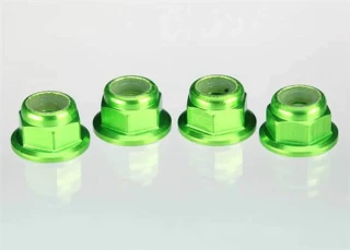 Traxxas 4mm Nuts Green Aluminum Flanged Serrated Locknuts