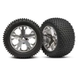 Traxxas Rear Alias Tires w/Chrome Wheels (2): Rustler